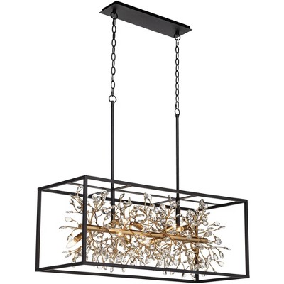 Elysian Black Crystal 46" Linear Pendant Chandelier with Golden Accents