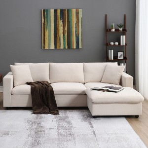 Whisen Modern L-shaped Sectional Sofa Set with Convertible Ottoman and 2 pillows, Minimalist Style Couch Set - 1 of 4