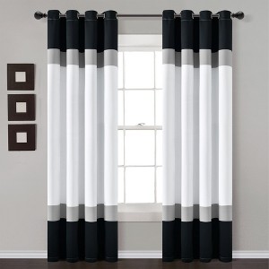 Alexander Color Block Light Filtering Window Curtain Panels Black/Gray 52X84 Set - 1 of 4