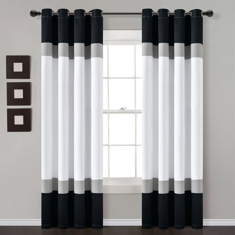 Alexander Color Block Light Filtering Window Curtain Panels Black/Gray 52X84 Set, 1 of 6