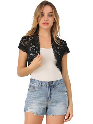 INSPIRE CHIC Women's Elegant Short Sleeve Sheer Floral Lace Shrug