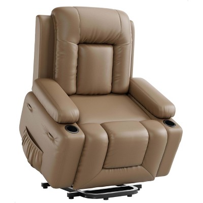 Large Power Lift Recliner Chair for Elderly, Faux Leather Reclining Sofa w/ Heat, Massage, Side Pocket & Cup Holder for Living Room,21" width