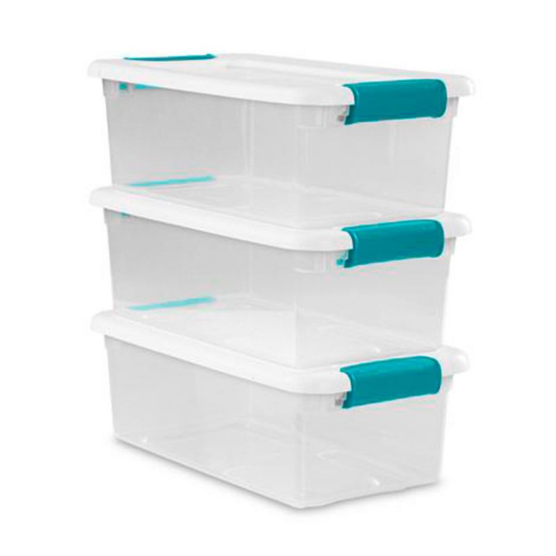 Sterilite 6 Qt Latching Storage Box, Stackable Bin with Latch Lid, Plastic Container to Organize Shoes on Closet Shelf, Clear with White Lid, 48-Pack, 6 of 8