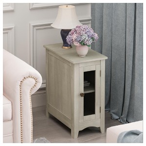Angel Sar Rectangle Narrow Accent Side Table, Veneer End Table with Storage Cabinet, Antique Nightstand - 1 of 4