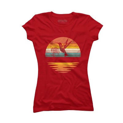 Junior's Design By Humans Hummingbird Vintage Retro Sunset Hummingbirds By JplusFunny T-Shirt