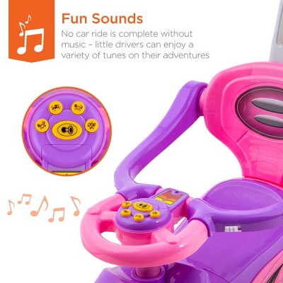 Pink and Purple 3-in-1 Kids Push and Pedal Ride-On Car