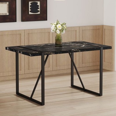 CENGHU Rectangular Dining Table, Rustic Industrial Wood Dining Table for 6 Pepole, Kitchen Table with Black Metal Legs, for Dining Room, Kitchen