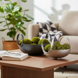 Modern Metal Decorative Bowl for Coffee Table - Centerpiece Table Decoration for Dining Room or Home Decor Accent - Set of 2, 8", 7", Silver - 1 of 4