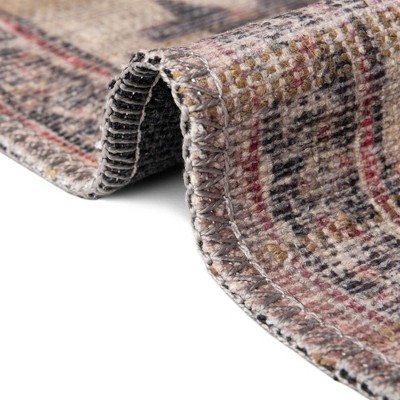 Beige Pink Synthetic Reversible Indoor Runner Rug