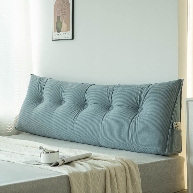 Bekrvio 39.4" Corduroy Wedge Headboard Pillow with Side Pocket, Soft Reading Backrest Cushion with Removable Cover for Bed, Triangular Bed Rest, Blue