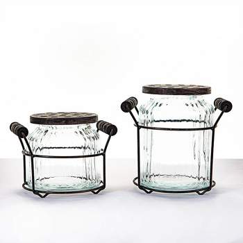 Set of 2 Glass Vases with Lids Metallic Pewter - Ultimate Innovations