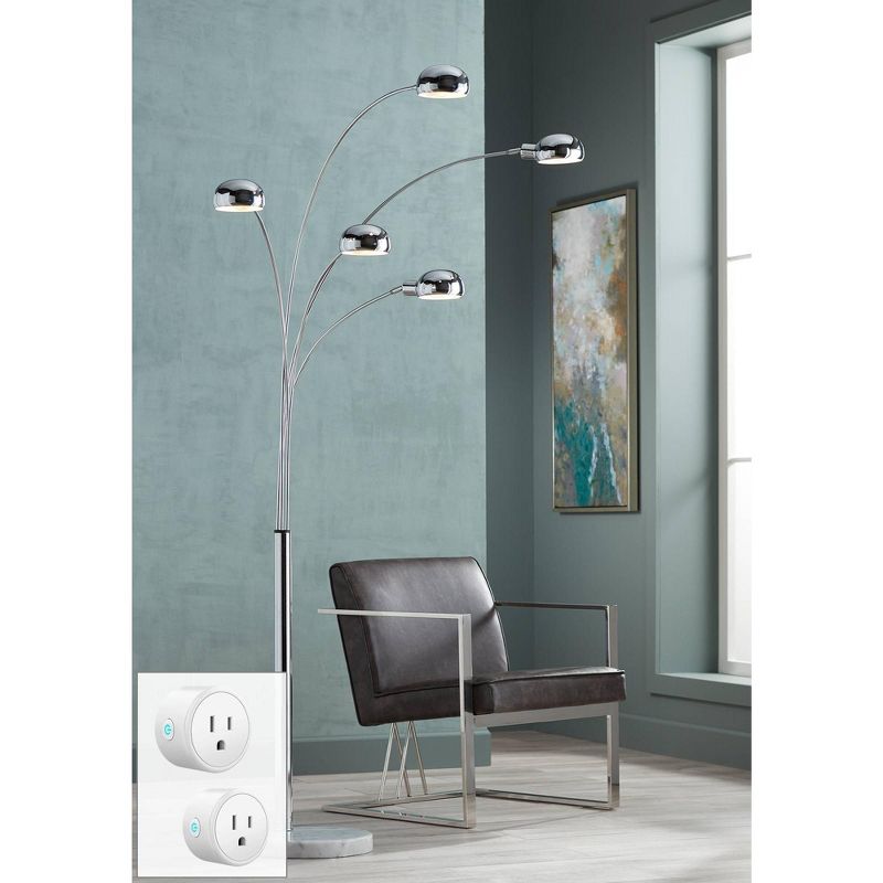Possini Euro Design Infiniti Mid Century Modern 78" Tall Arc Floor Lamp with Smart Socket Chrome 5-Light Swivel Dome Shade for Living Room, 2 of 9