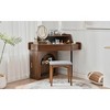 DOMETOUR Modern Walnut Corner Makeup Vanity Desk with LED Mirror & Stool, Folding Mirror with Adjustable Brightness, Large Storage for Small Spaces - 2 of 4
