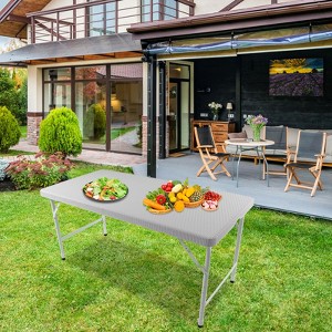 Rattan Folding Table 4ft Heavy-Duty Portable Outdoor Picnic Table for Party Dining Camping Tables with Handle - 1 of 4