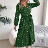 Women's Dot Printed Casual Dress V Neck Long Sleeve Tie Waist Pleated Midi Dress - 2 of 4