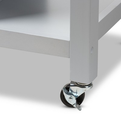 Light Gray Rubberwood Kitchen Island Cart with Storage
