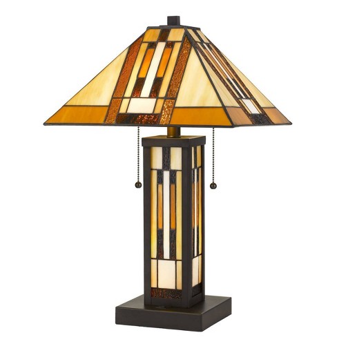 22 75 Tiffany Table Lamp Hand Cut Stained Glass Shade And Lamp Base Includes Led Light Bulb Dark Bronze Cal Lighting Target