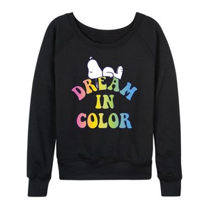 Women's - Peanuts - Dream In Color Lightweight French Terry Wide Neck Long Sleeve Shirt - 1 of 4