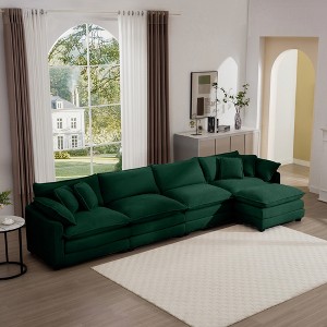Modern Corduroy 4-Seater Sofa with 1 Matching Footstool, 2 Arm Pillows and 4 Throw Pillows for Living Room, Office - 1 of 4