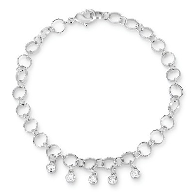 Slickblue Women’s 8" Rhodium Plated Bracelet, 0.55ct CZ Charms, Lobster Clasp, Clear Silvertone Jewelry