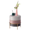Vintiquewise Round Velvet Ottoman Stool 16” Tall Tricolor with Gold Metal Stand - 3 of 4