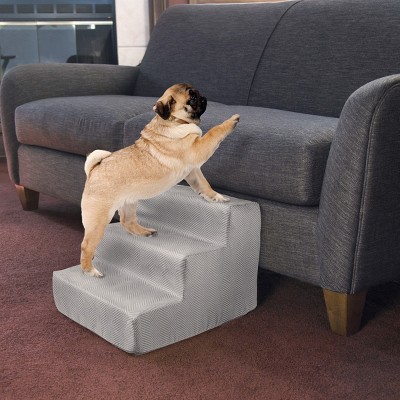 Gray High-Density Foam Pet Stairs with Microfiber Cover