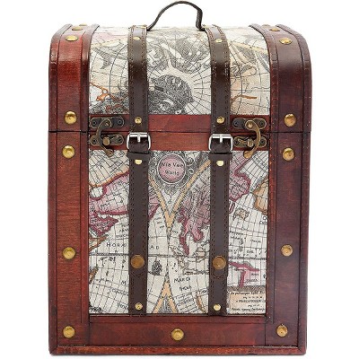 Okuna Outpost Wooden Travel Wine Bottle Box for Storage, World Map Design, 11 x 8.5 x 9.8 in.