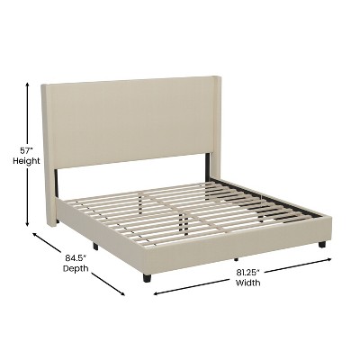 Beige King Upholstered Platform Bed with Wingback Headboard