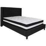 Emma and Oliver Queen Accent Extended Panel Platform Bed/Mattress-Black Fabric