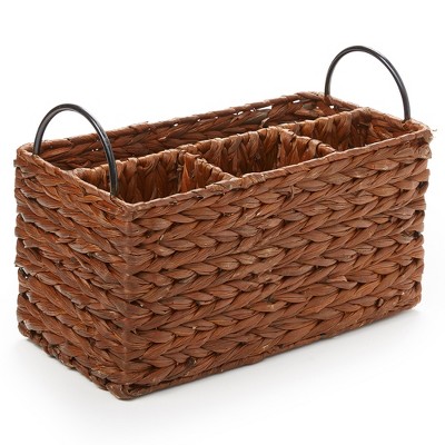 Americanflat Water Hyacinth Basket with Handles - Multipurpose Storage Organizer - 1 Large and 3 Small Compartments