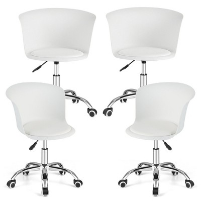Tangkula Set of 4 Armless Office Chair w/ PU Leather Seat Swivel Adjustable Chair White