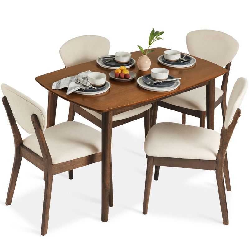 Best Choice Products 5-Piece Compact Wooden Mid-Century Modern Dining Set w/ 4 Chairs, Padded Seat & Back, 1 of 9