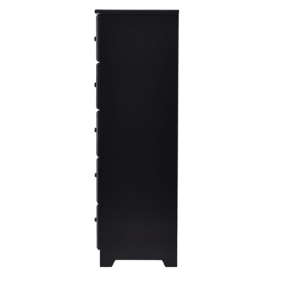 Isabela Mid-Century Black Solid Pine 5-Drawer Vertical Chest