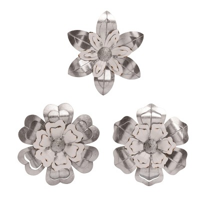 Transpac Metal Enamel Accent Flower Set of 3 Spring Home Decorations