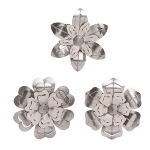 Transpac Metal Enamel Accent Flower Set of 3 Spring Home Decorations - 1 of 1