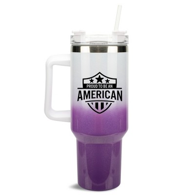 100 North Proud To Be An American Flag Shield Wrap-Around 40 Oz. Stainless Steel Water Bottle Coffee Mug, Spill & Leak Resistant, Travel Tumbler with