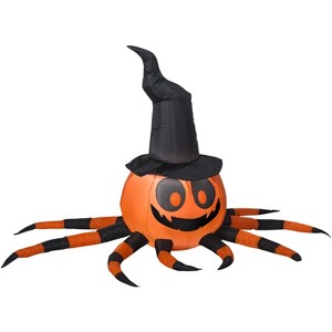Gemmy Airblown Inflatable Orange and Black Spider with Witch Hat, 3 ft Tall, Multicolored - 1 of 3
