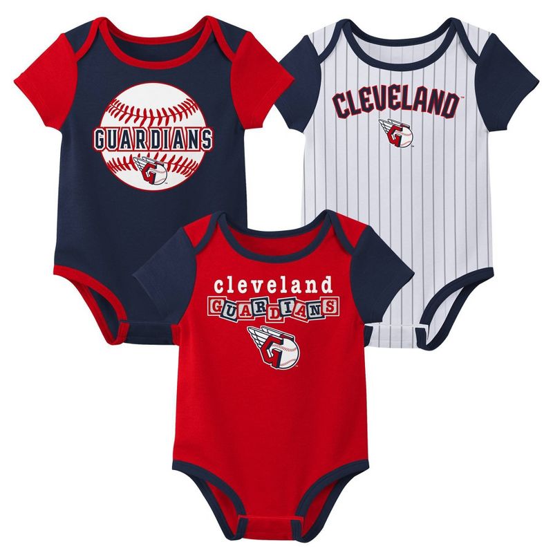 MLB Cleveland Guardians Baby Boys' Pinstripe 3pk Bodysuit, 1 of 5