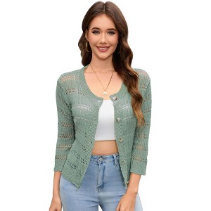Clearlove Women's 3/4 Sleeve Knit Cardigan Summer Lightweight Button Down Sweater Crochet Bolero Shrugs - 1 of 4
