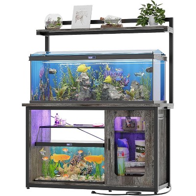 Aheaplus Reversible Fish Tank Stand with Hutch and Storage Cabinet, Aquarium Cabinet with Power Outlet & LED Light
