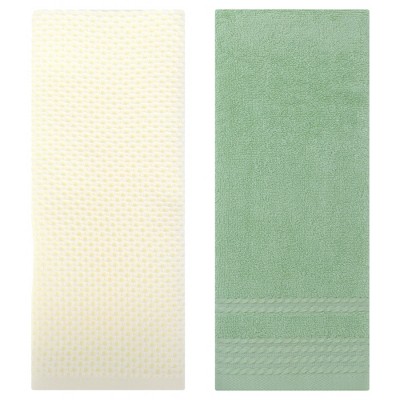 REGALWOVEN Solid Stripe Pattern Bathroom Face Hand Towels 14" x 30"/13" x 30" 2 Pcs