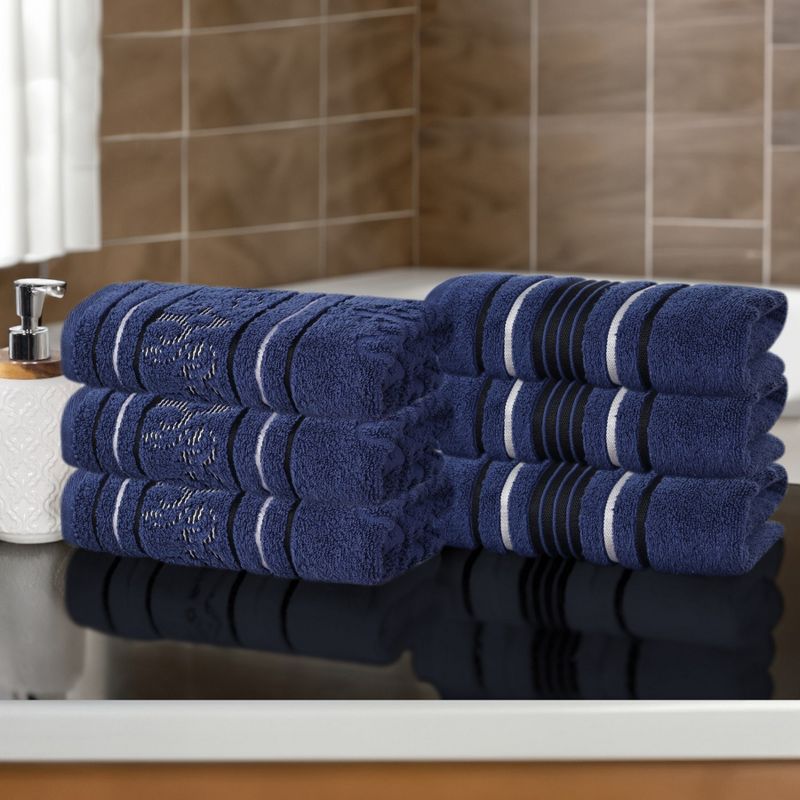 Zero Twist Cotton Solid and Floral Jacquard Hand Towel Set of 6 by Blue Nile Mills, 2 of 13