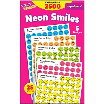 Trend Enterprises SuperSpots Neon Smiles Stickers, pk of 2500