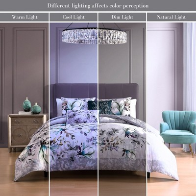 King Gray Floral Cotton Reversible Comforter Set
