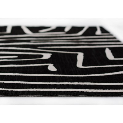 Black and Ivory Geometric Polyester Runner Rug