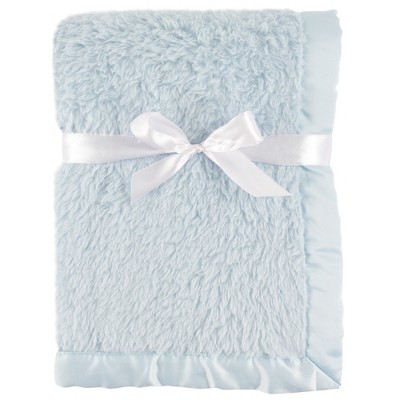 Hudson Baby Infant Boy Sherpa Plush Blanket with Satin Binding, Powder Blue, One Size