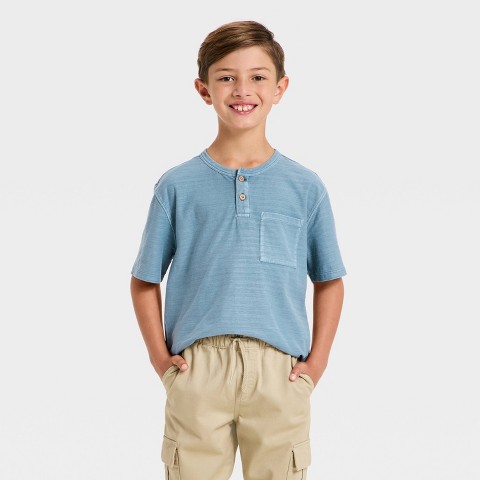 Cat & Jack Boys' Short Sleeve Relaxed Fit Henley T-Shirt - Cat & Jack™ Blue S
