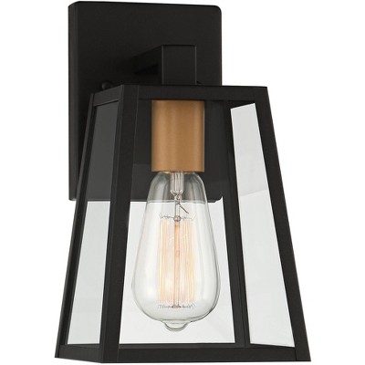 John Timberland Modern Outdoor Wall Light Fixture Mystic Black Gold 10 3/4" Clear Glass Panels Exterior House Porch Patio Outside