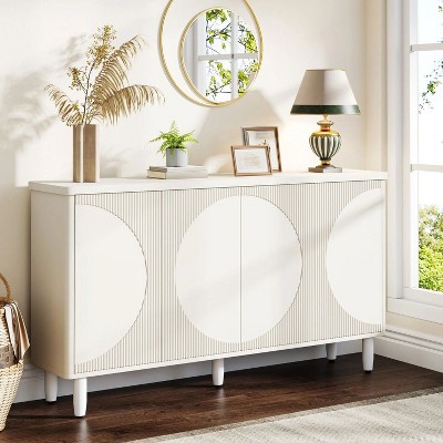 Hommoo 59.4" Sideboard Buffet, White Credenza Storage Cabinet with Doors White