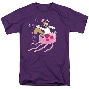 Spongebob Sandy Rides The Jellyfish Adult T-Shirt Purple - 1 of 4